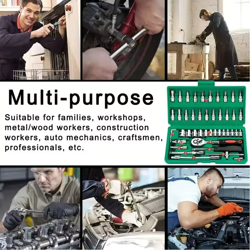 46PCS 1/4  Socket Wrench Screwdriver Bits Ratchet Driver Kit Repairing Tool Set