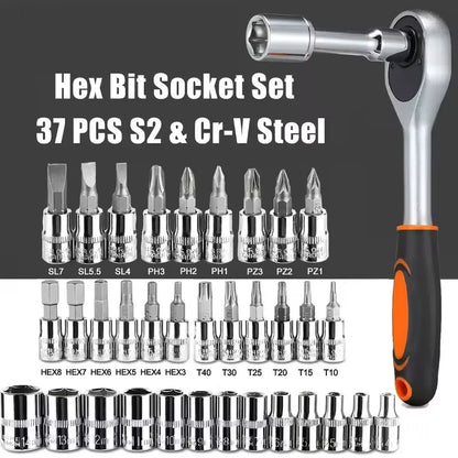 46PCS 1/4  Socket Wrench Screwdriver Bits Ratchet Driver Kit Repairing Tool Set