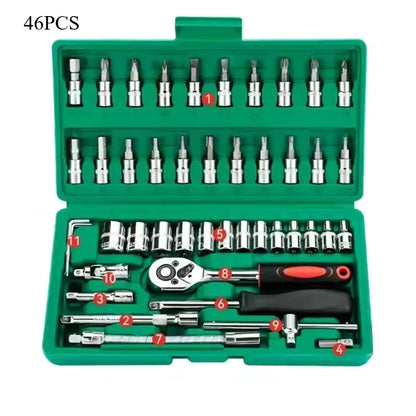 46PCS 1/4  Socket Wrench Screwdriver Bits Ratchet Driver Kit Repairing Tool Set